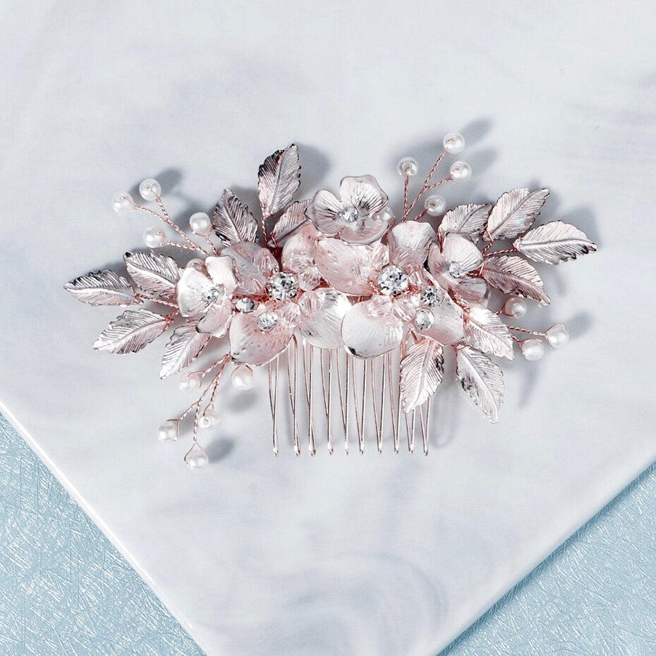 "Emery" - Pearl and Crystal Bridal Hair Comb - Available in Silver, Rose Gold and Yellow Gold