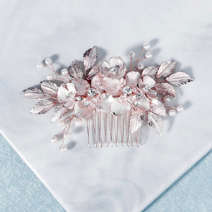 "Emery" - Pearl and Crystal Bridal Hair Comb - Available in Silver, Rose Gold and Yellow Gold