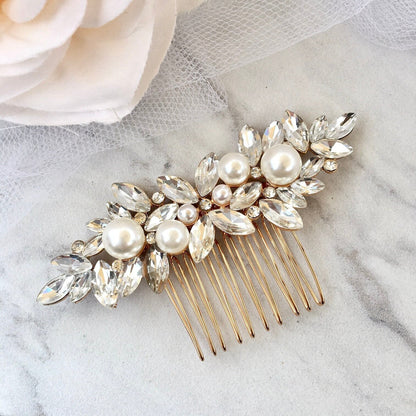 Adnana - Pearl Bridal Hair Comb - Available in Silver and Gold