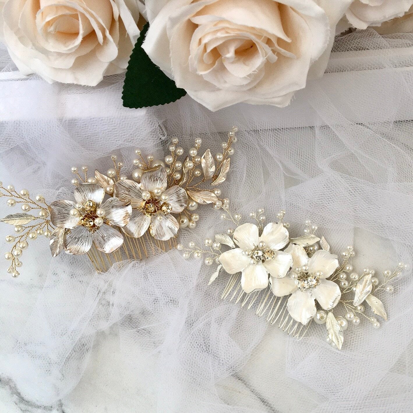 Geneva - Pearl Bridal Hair Comb - Available in Gold and Silver