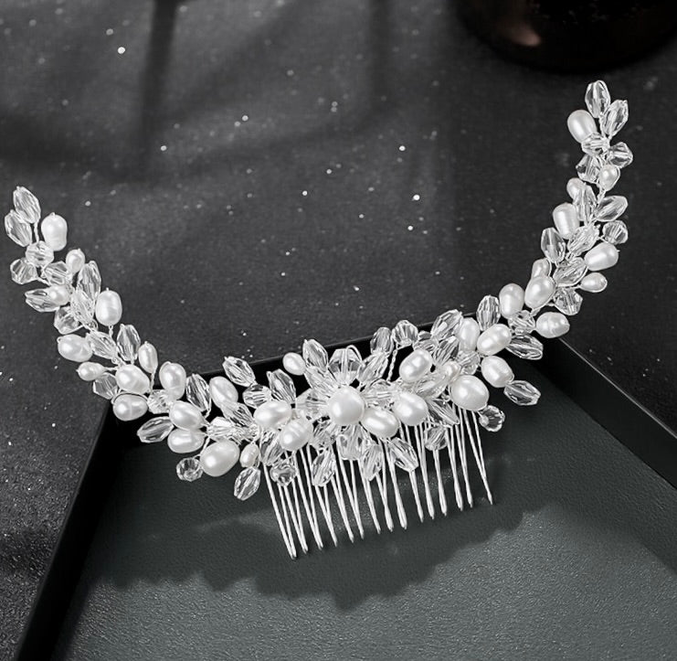 "Daliya" - Silver Natural Pearls Bridal Hair Comb