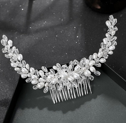 "Daliya" - Silver Natural Pearls Bridal Hair Comb
