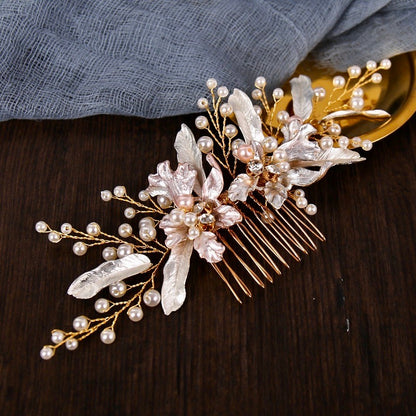 "Olivia" - Gold Pearl Bridal Hair Comb