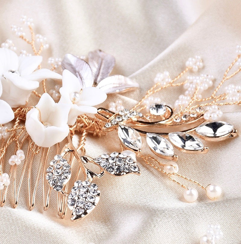 Dawn - Pearl and Crystal Bridal Hair Comb - Available in Silver, Rose Gold and Yellow Gold