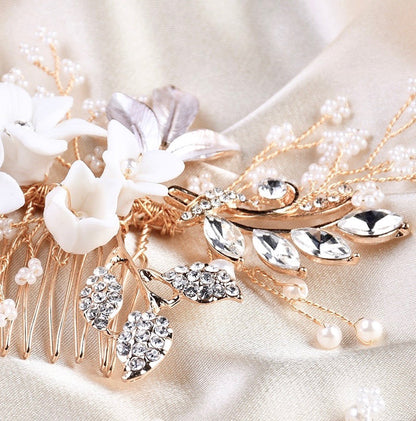 Dawn - Pearl and Crystal Bridal Hair Comb - Available in Silver, Rose Gold and Yellow Gold