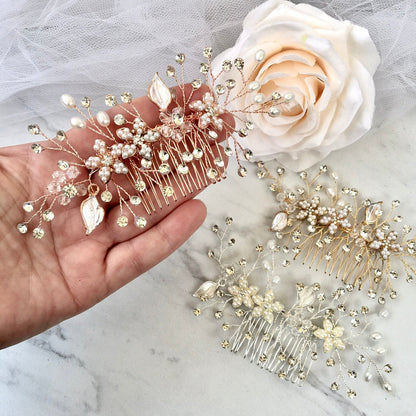 "Lucinda" - Pearl Bridal Hair Comb - Available in Silver, Yellow Gold and Rose Gold