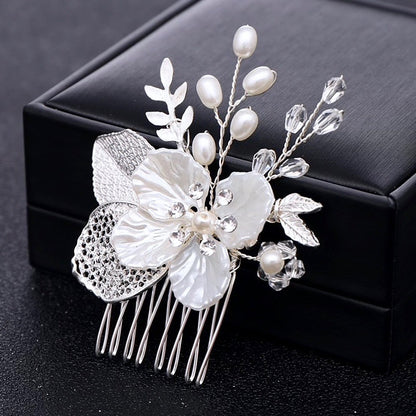 Clover - Pearl and Crystal Bridal Hair Comb - Available in Yellow Gold and Silver