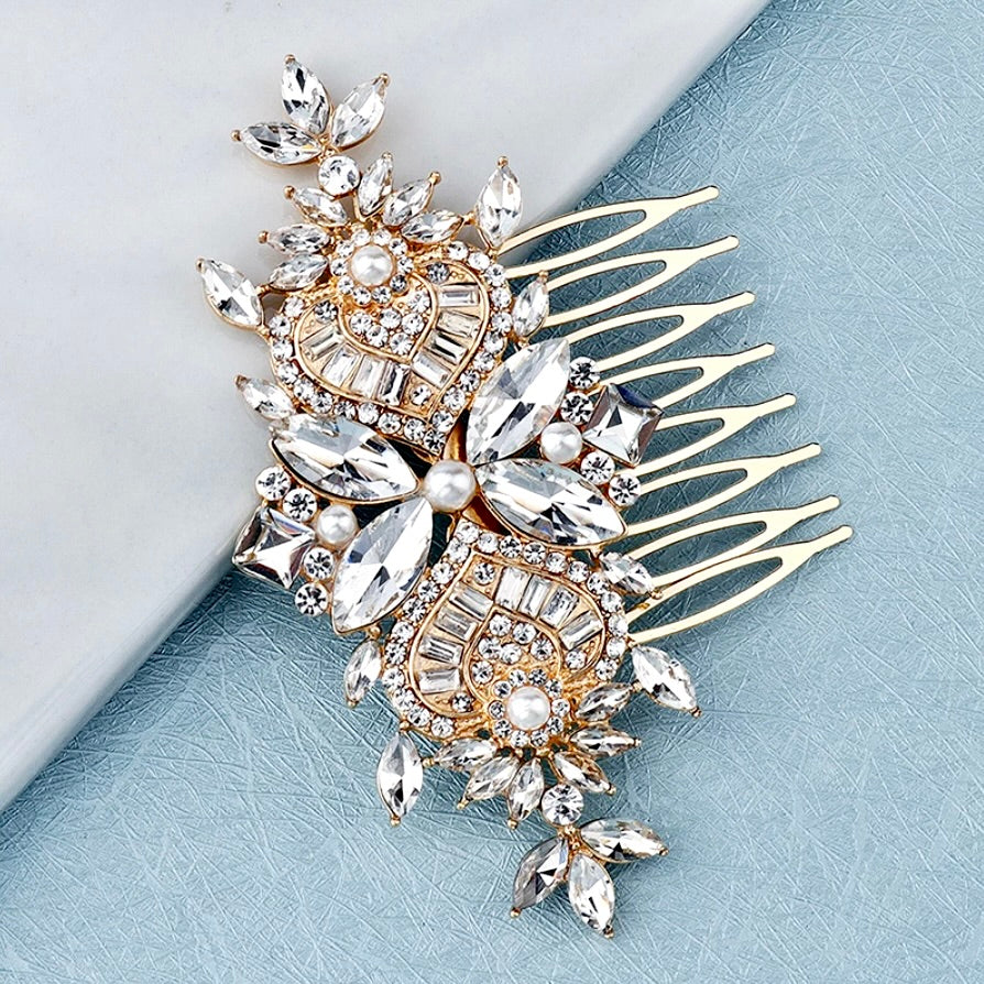 "Merida" - Pearl and Crystal Bridal Hair Comb - Available in Gold and Silver