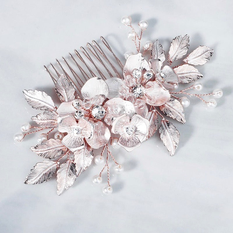 "Emery" - Pearl and Crystal Bridal Hair Comb - Available in Silver, Rose Gold and Yellow Gold