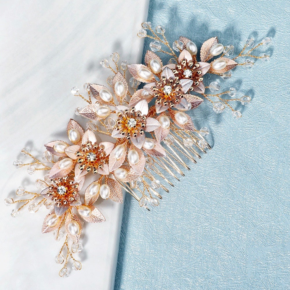 "Martina" - Pearl and Crystal Bridal Hair Comb - Available in Gold and Silver