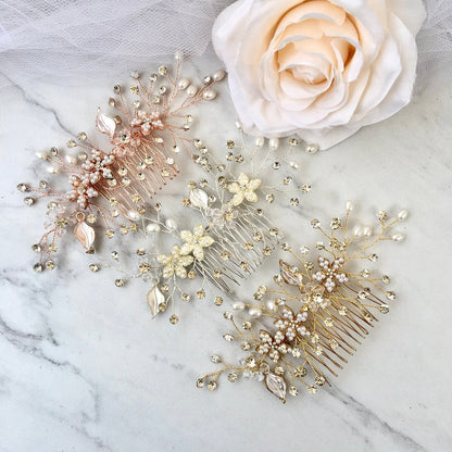 "Lucinda" - Pearl Bridal Hair Comb - Available in Silver, Yellow Gold and Rose Gold