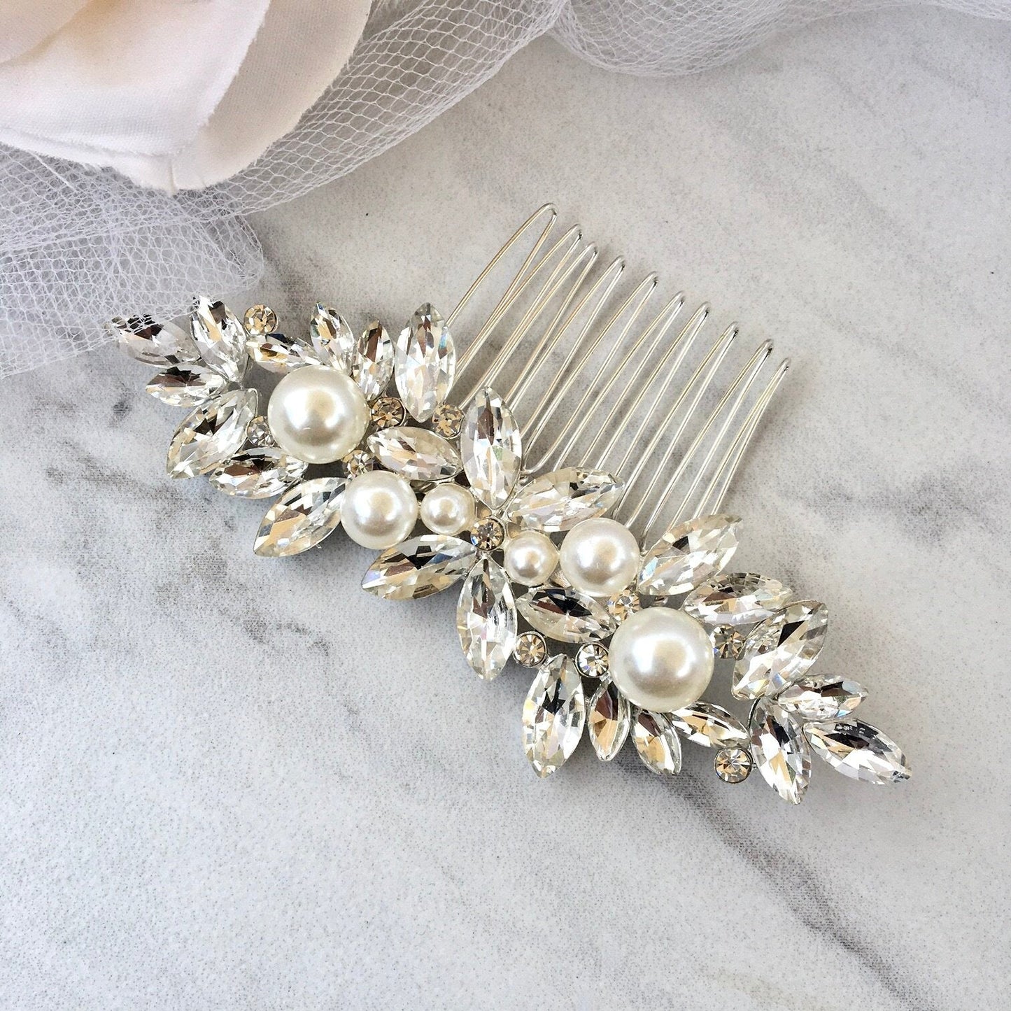 Adnana - Pearl Bridal Hair Comb - Available in Silver and Gold