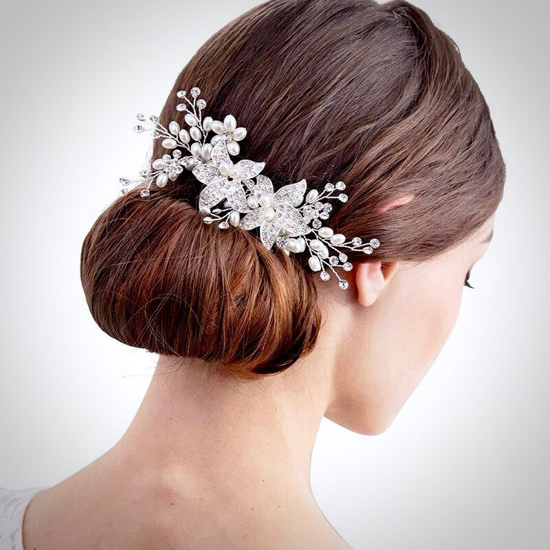 Ellysia - Silver Pearl and Crystal Bridal Hair Comb