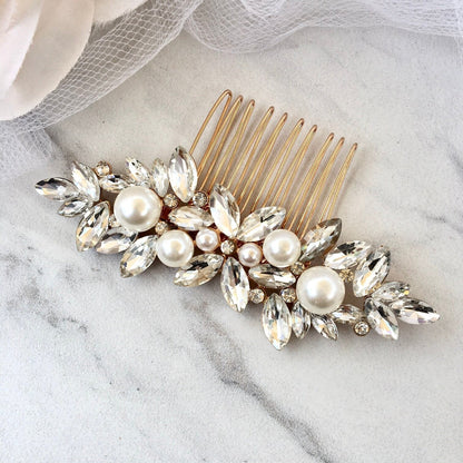 Adnana - Pearl Bridal Hair Comb - Available in Silver and Gold
