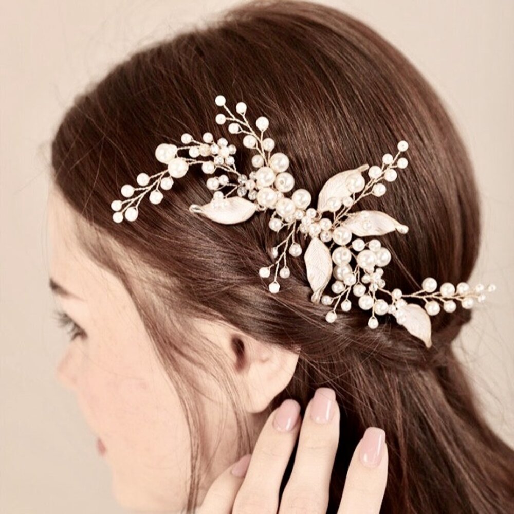 Chandra - Pearl Bridal Hair Comb - Available in Gold and Silver