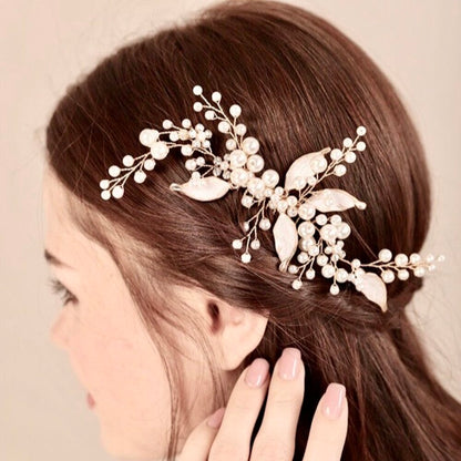 Chandra - Pearl Bridal Hair Comb - Available in Gold and Silver