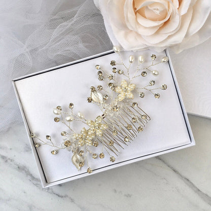 "Lucinda" - Pearl Bridal Hair Comb - Available in Silver, Yellow Gold and Rose Gold