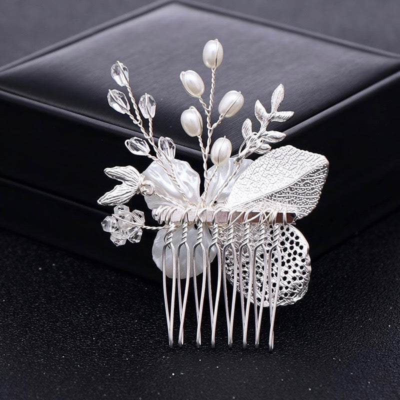 Clover - Pearl and Crystal Bridal Hair Comb - Available in Yellow Gold and Silver