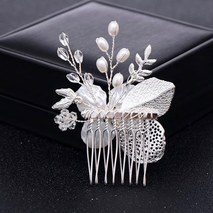 Clover - Pearl and Crystal Bridal Hair Comb - Available in Yellow Gold and Silver