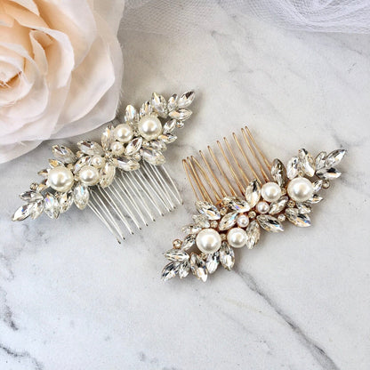 Adnana - Pearl Bridal Hair Comb - Available in Silver and Gold