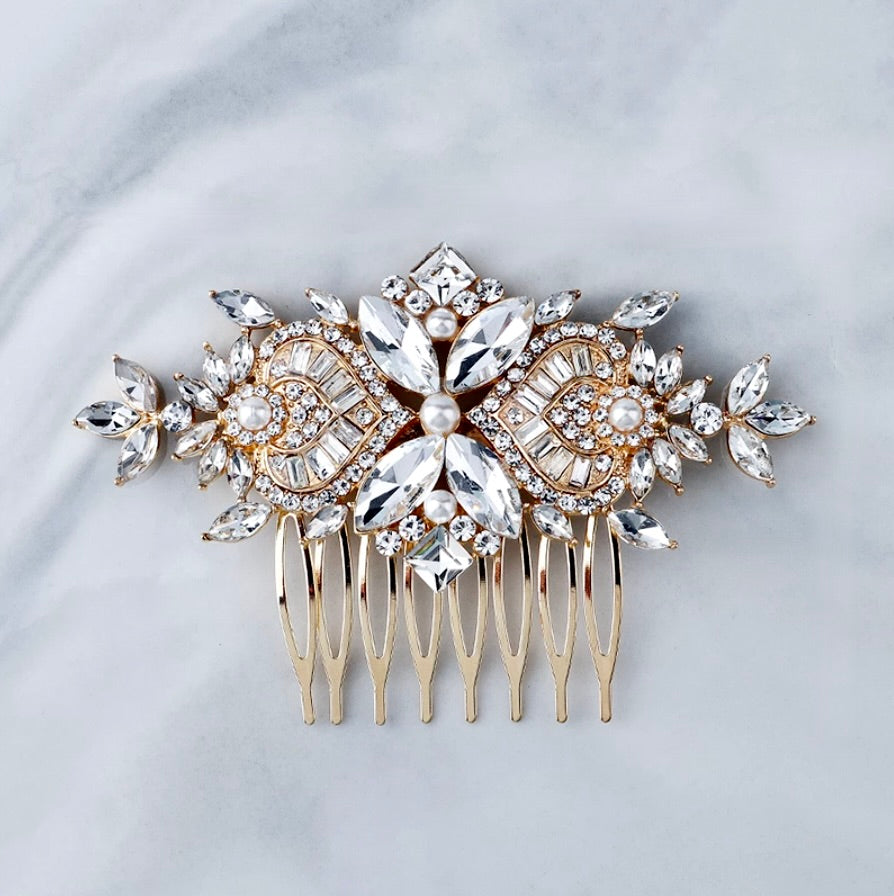 "Merida" - Pearl and Crystal Bridal Hair Comb - Available in Gold and Silver