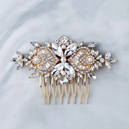 "Merida" - Pearl and Crystal Bridal Hair Comb - Available in Gold and Silver