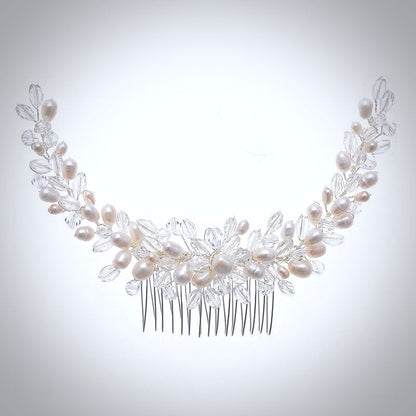 "Daliya" - Silver Natural Pearls Bridal Hair Comb