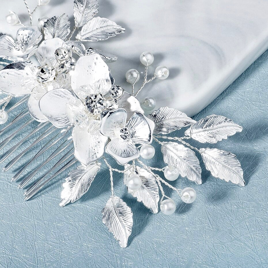 "Emery" - Pearl and Crystal Bridal Hair Comb - Available in Silver, Rose Gold and Yellow Gold