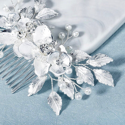 "Emery" - Pearl and Crystal Bridal Hair Comb - Available in Silver, Rose Gold and Yellow Gold