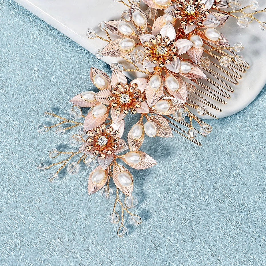 "Martina" - Pearl and Crystal Bridal Hair Comb - Available in Gold and Silver