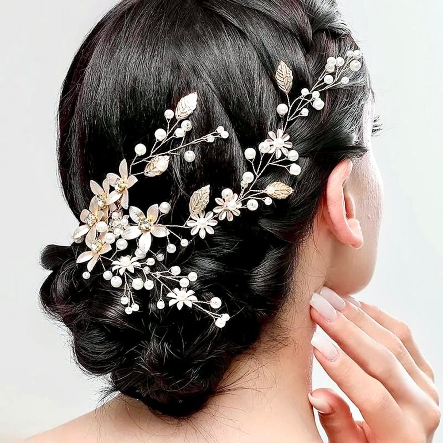 Tara - Pearl and Crystal Bridal Hair Vine - Available in Silver, Rose Gold and Yellow Gold