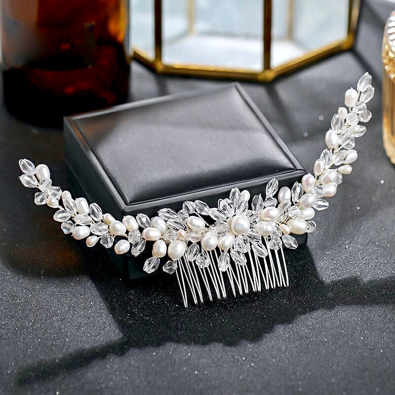 "Daliya" - Silver Natural Pearls Bridal Hair Comb