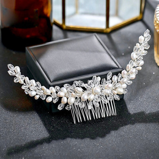 "Daliya" - Silver Natural Pearls Bridal Hair Comb