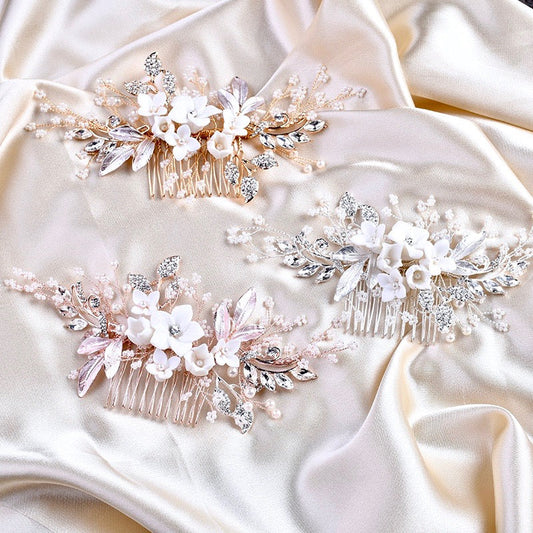 Dawn - Pearl and Crystal Bridal Hair Comb - Available in Silver, Rose Gold and Yellow Gold