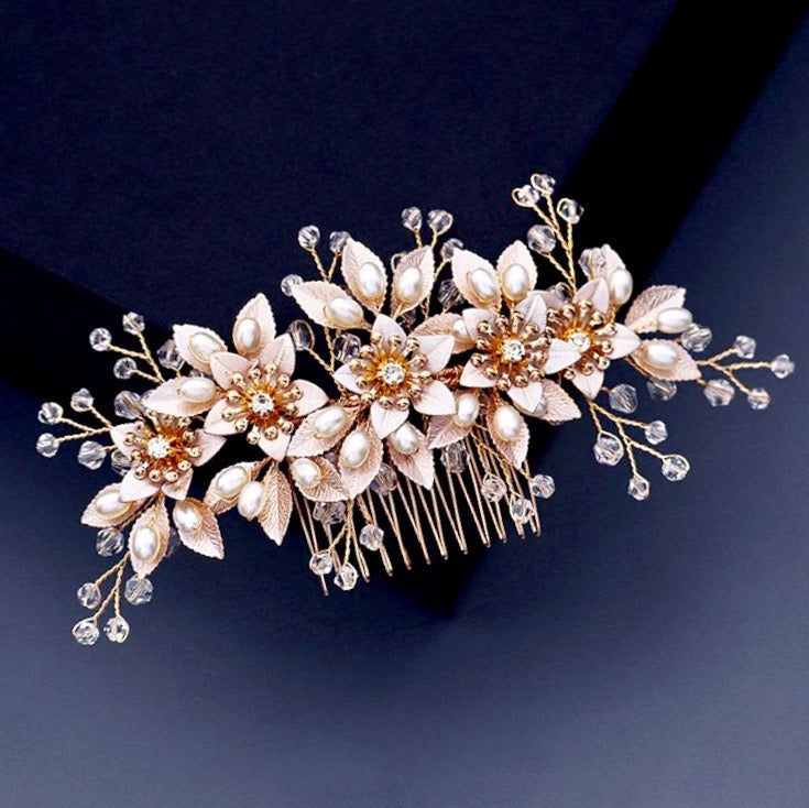 "Martina" - Pearl and Crystal Bridal Hair Comb - Available in Gold and Silver