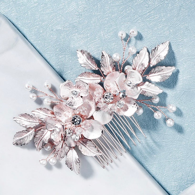 "Emery" - Pearl and Crystal Bridal Hair Comb - Available in Silver, Rose Gold and Yellow Gold
