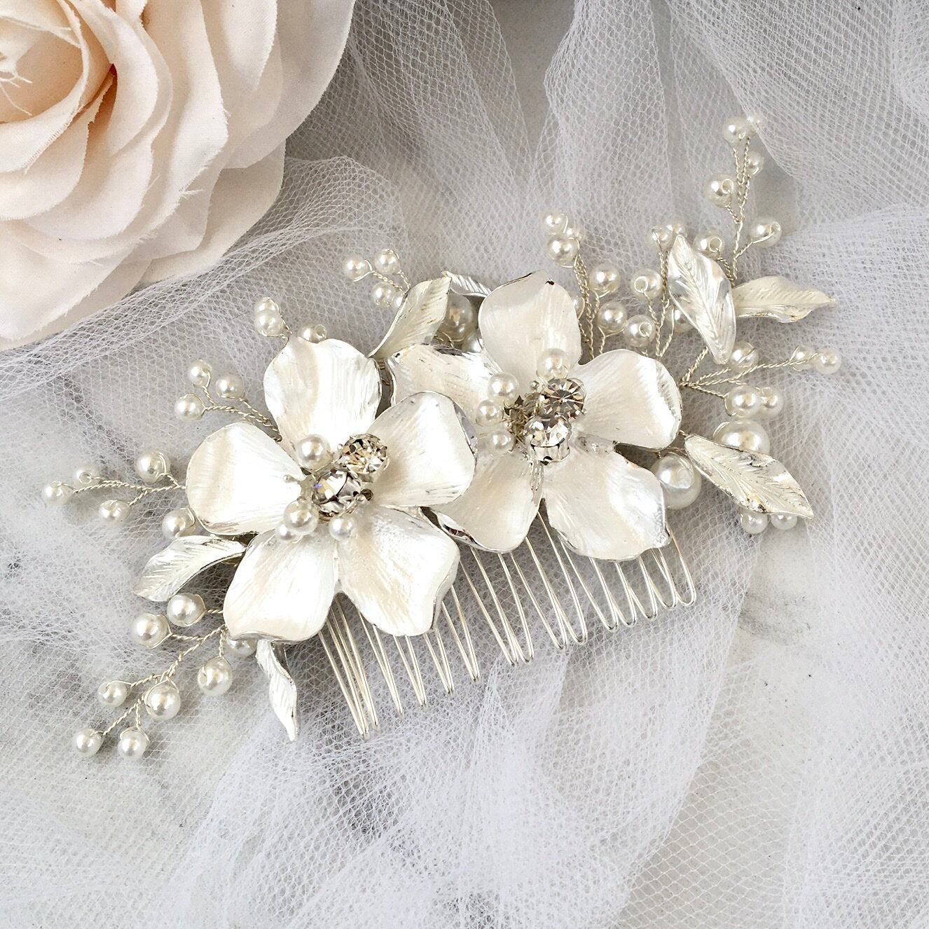 Geneva - Pearl Bridal Hair Comb - Available in Gold and Silver
