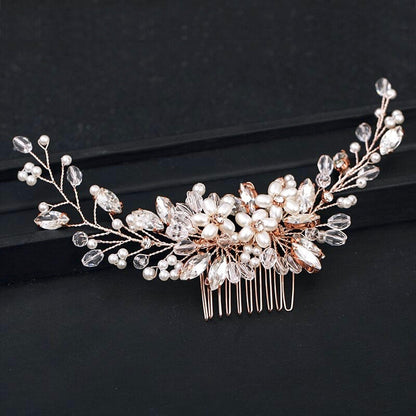 "Roseann" - Pearl and Crystal Bridal Hair Comb - Available in Silver, Rose Gold and Yellow Gold