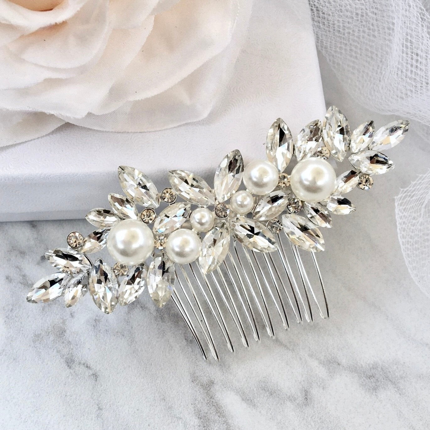 Adnana - Pearl Bridal Hair Comb - Available in Silver and Gold