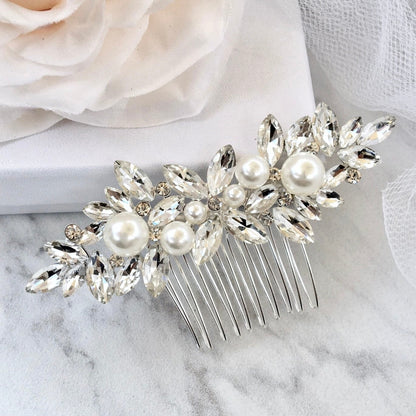 Adnana - Pearl Bridal Hair Comb - Available in Silver and Gold