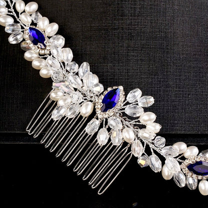 Clementine - Blue Crystal and Pearl Bridal Hair Comb / Hair Vine