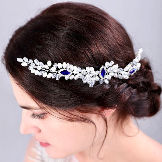 Clementine - Blue Crystal and Pearl Bridal Hair Comb / Hair Vine