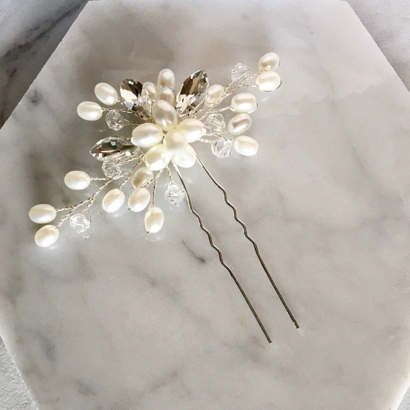 Kate - Pearl and Crystal Bridal Hair Pin - Available in Silver and Gold