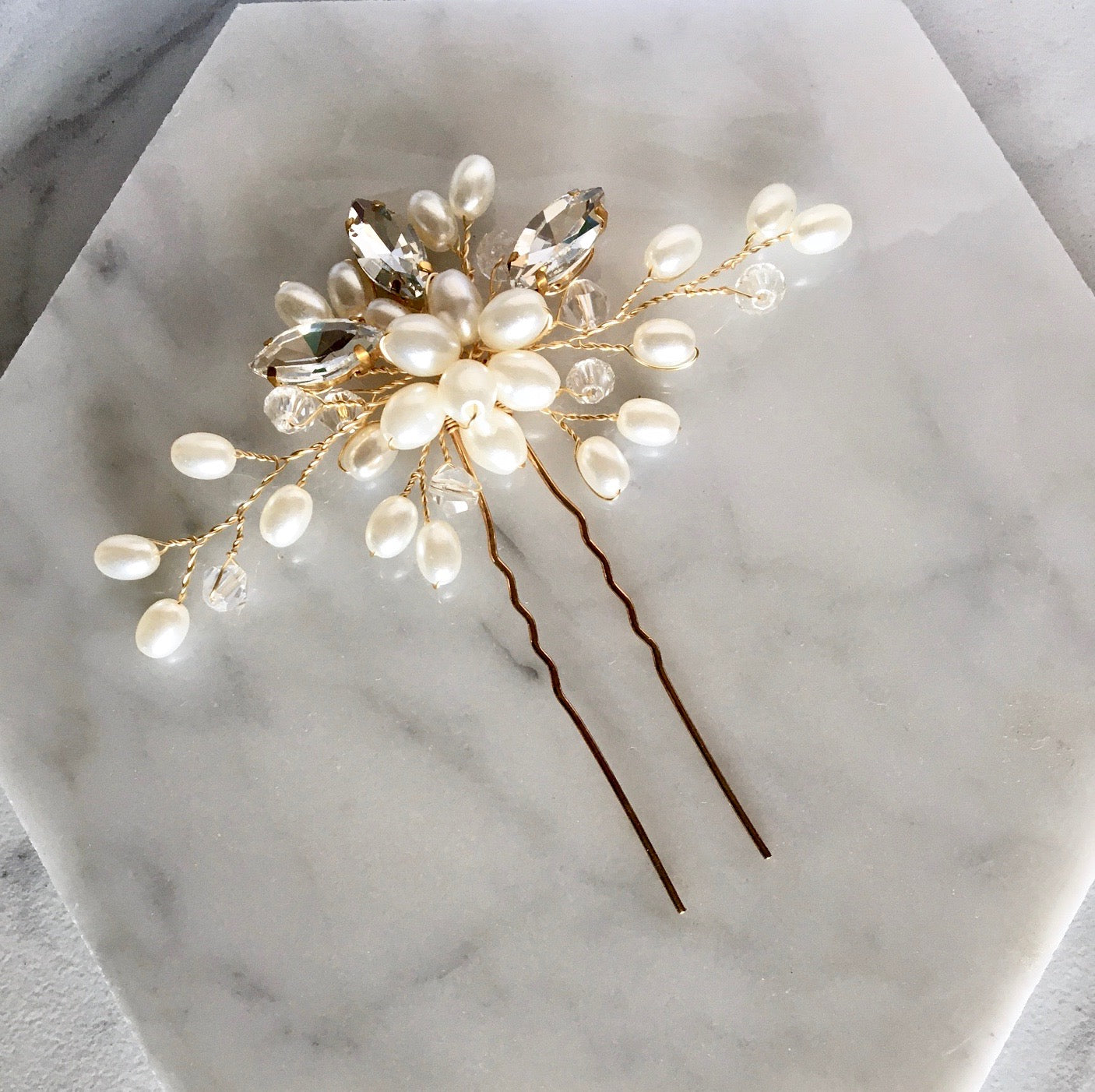 Kate - Pearl and Crystal Bridal Hair Pin - Available in Silver and Gold