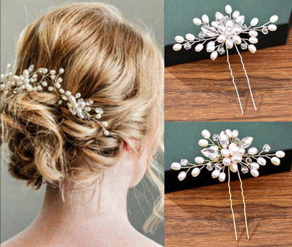 Kate - Pearl and Crystal Bridal Hair Pin - Available in Silver and Gold