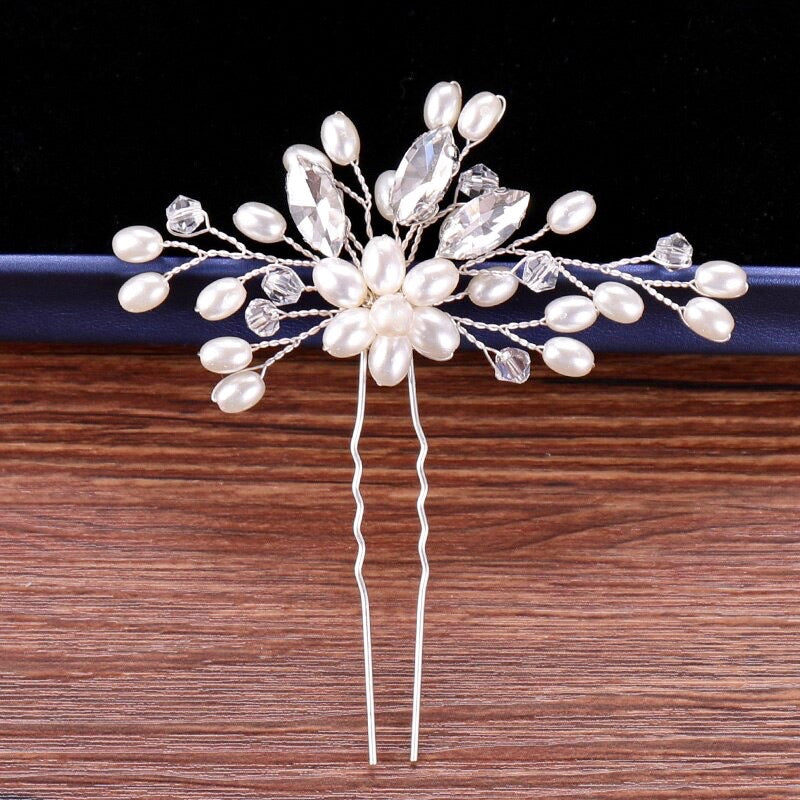 Kate - Pearl and Crystal Bridal Hair Pin - Available in Silver and Gold