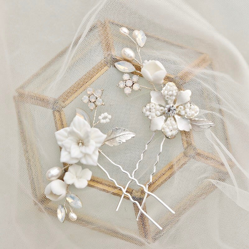 Penelope -  Pearl and Opal Bridal Hair Pin Set