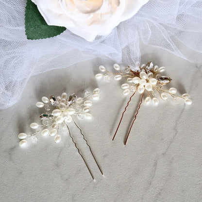 Kate - Pearl and Crystal Bridal Hair Pin - Available in Silver and Gold