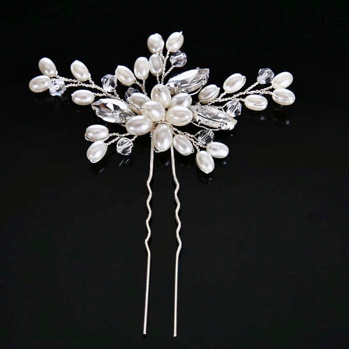 Kate - Pearl and Crystal Bridal Hair Pin - Available in Silver and Gold