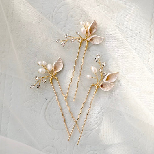 Adina - Pearl Bridal Hair Pins Set of Three - Available in Gold and Silver